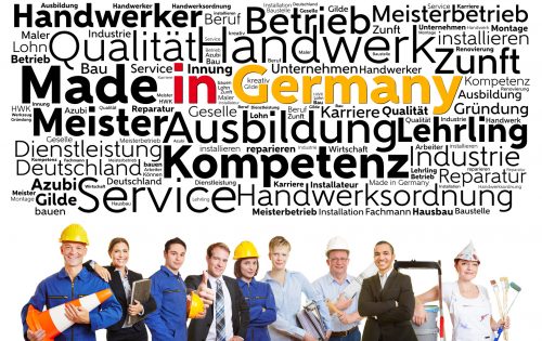 Handwerk made in Germany mit vielen Arbeitern und Handwerkern und Geschäftsleuten